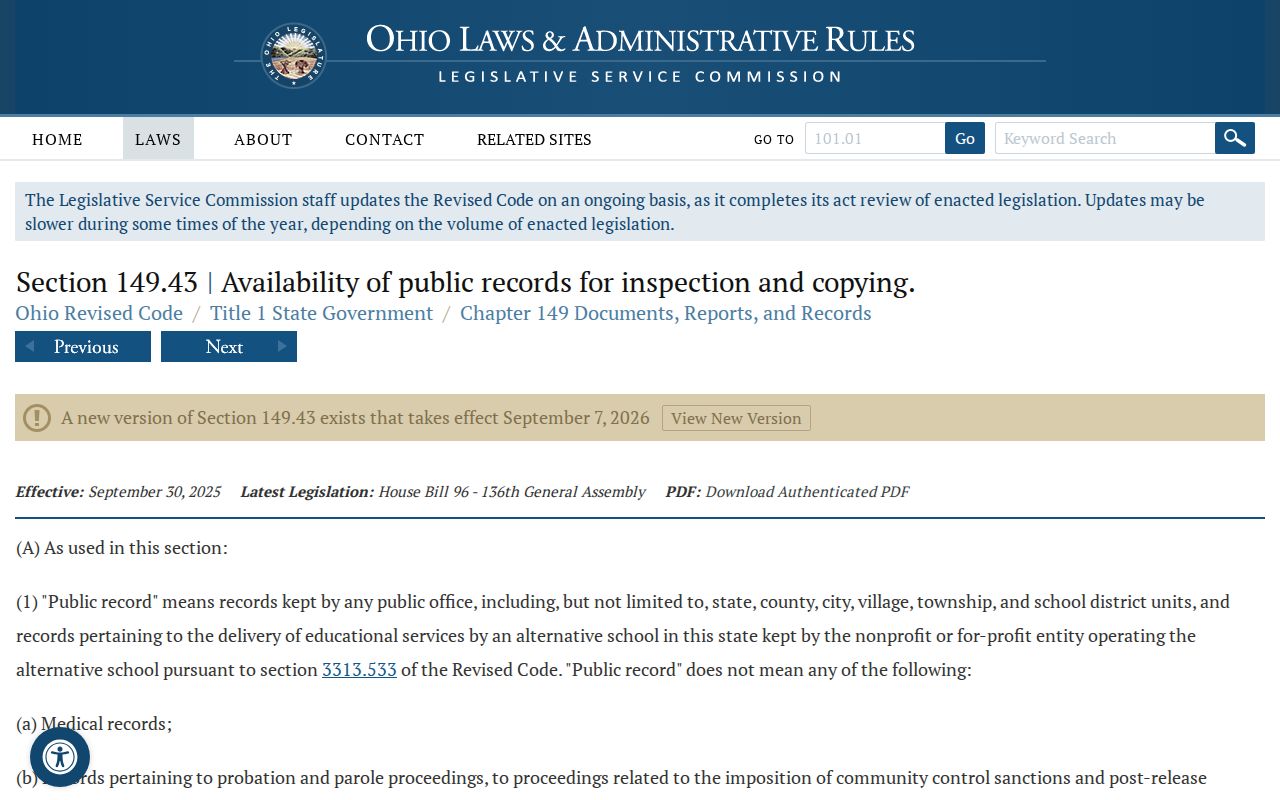 Xenia residents directory Ohio Public Records Act reference