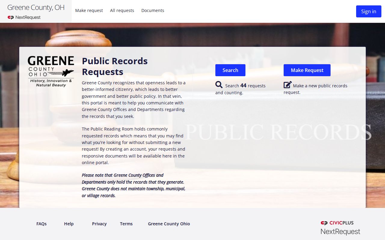 Xenia neighbors Greene County public records request portal