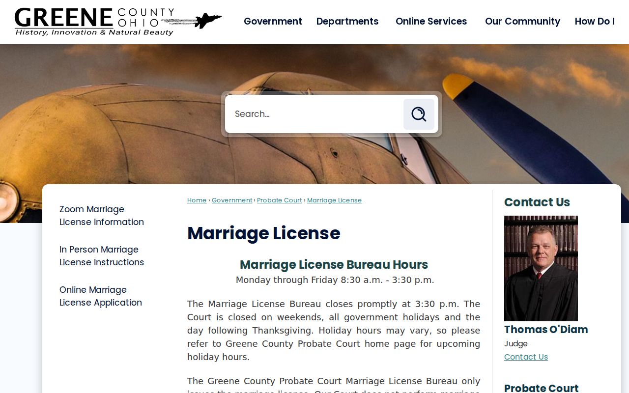 Xenia resident lookup marriage record route at Greene County Probate Court