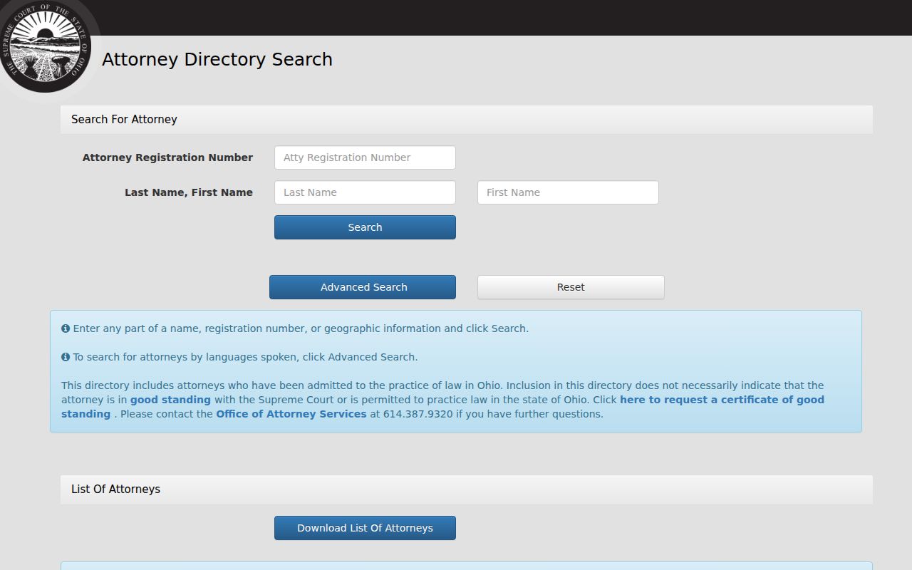 Xenia resident lookup professional record through the Ohio attorney directory