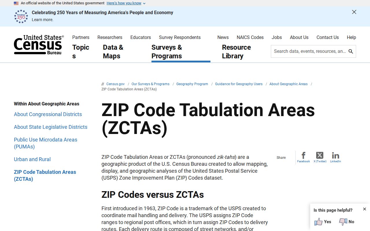 Xenia ZIP code directory Census ZCTA geography guidance